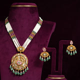Deep Nakas Peacock Kundan Necklace with Pink Stone And Green  Earrings 24kt Gold polished