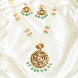 Deep Nakas Peacock Kundan Necklace with Pink Stone And Green  Earrings 24kt Gold polished