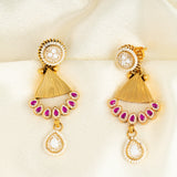 Deep Nakas Triangular And Circular Shape Kundan Short Necklace With Earrings White And Pink Ruby 24kt Gold polished