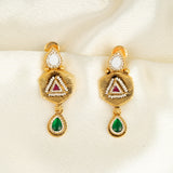 Deep Nakas Kundan Short Necklace Triangular Shape With Earrings White Stone Red & Green Ruby 24kt Gold polished