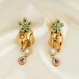 Deep Nakas Verdant Kundan Leaf Pendant Drop Earrings  Green and Pink Ruby 24kt Gold polished