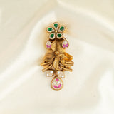 Deep Nakas Verdant Kundan Leaf Pendant Drop Earrings  Green and Pink Ruby 24kt Gold polished