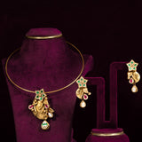 Deep Nakas Pachi Kundan Pendant Drop Earrings Green and Pink Ruby 24kt Gold polished