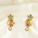 Deep Nakas Pachi Kundan Pendant Drop Earrings Green and Pink Ruby 24kt Gold polished