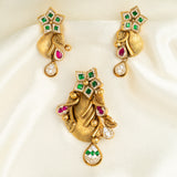 Deep Nakas Pachi Kundan Pendant Drop Earrings Green and Pink Ruby 24kt Gold polished