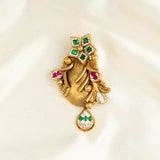 Deep Nakas Pachi Kundan Pendant Drop Earrings Green and Pink Ruby 24kt Gold polished