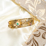 Deep Naka Flower Design Round Shape With Leaf Kundan Bangle With Likely Green and Pink Ruby 24kt Gold polished