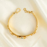 Deep Naka Flower Design Round Shape With Leaf Kundan Bangle With Likely Green and Pink Ruby 24kt Gold polished