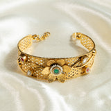 Deep Naka Flower Design Round Shape With Leaf Kundan Bangle With Likely Green and Pink Ruby 24kt Gold polished