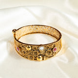 Deep Nakas Emerald Kada Kundan Bangle With White And Pink Ruby 24kt Gold polished