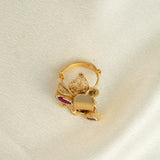Deep Nakas Flower And Leaf With Small Pearl Finger Ring Kundan  Pink Ruby 24kt Gold polished