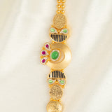 Deep Naka In Central Peacock Design Bracelet Kundan Green and Pink Ruby 24kt Gold polished