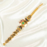 Deep Naka In Central Peacock Design Bracelet Kundan Green and Pink Ruby 24kt Gold polished