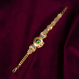 Deep Naka In Central Peacock Design Bracelet Kundan Green and Pink Ruby 24kt Gold polished