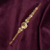 Deep Naka In Central Peacock Design Bracelet Kundan Green and Pink Ruby 24kt Gold polished