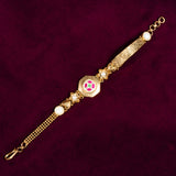 Deep Naka Floral And Heart Shaped With Pearl Bracelet Kundan White And Light Pink Ruby 24kt Gold polished