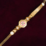 Deep Naka Floral And Heart Shaped With Pearl Bracelet Kundan White And Light Pink Ruby 24kt Gold polished