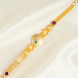 Deep Naka Swarn Kamal Bandhan With Pearl Bracelet Kundan White And Red Ruby 24kt Gold polished