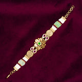 Deep Naka Sun Flower Design Bracelet Kundan Green and Pink Ruby 24kt Gold polished