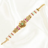 Deep Naka Sun Flower Design Bracelet Kundan Green and Pink Ruby 24kt Gold polished