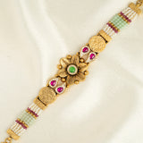 Deep Naka Sun Flower Design Bracelet Kundan Green and Pink Ruby 24kt Gold polished