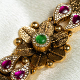 Deep Naka Sun Flower Design Bracelet Kundan Green and Pink Ruby 24kt Gold polished