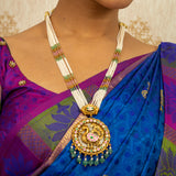 Deep Nakas Peacock Kundan Necklace with Pink Stone And Green  Earrings 24kt Gold polished