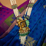 Deep Nakas Lord Krishna With Matching Earrings And Kundan Long Necklace Green Leaf  White And Green Ruby 24kt Gold polished