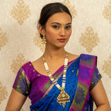 Deep Nakas Kemp Stone Triangular Shape Earrings With Kundan Long Necklace Green, White And Pink Ruby 24kt Gold polished