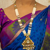 Deep Nakas Kemp Stone Triangular Shape Earrings With Kundan Long Necklace Green, White And Pink Ruby 24kt Gold polished