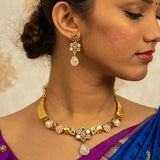 Deep Nakas Polki Mehandi Choker Necklace With Matching Earrings Kundan White And Pink Ruby 24kt Gold polished