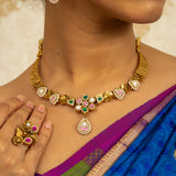 Deep Nakas Polki Mehandi Choker Necklace With Matching Earrings Kundan White And Pink Ruby 24kt Gold polished