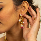 Deep Nakas Red And White Ruby Choker Necklace With Matching Earrings Leaf And Flower Shaped Kundan 24kt Gold polished