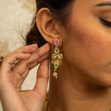 Deep Nakas Toned Choker Necklace With Matching Earrings Floral And Leaf Designs Kundan Green and Pink Ruby 24kt Gold polished