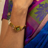 Deep Naka Sun Flower Design Bracelet Kundan Green and Pink Ruby 24kt Gold polished