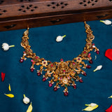 Deep Nakas Lakshmi With Multi Colour Kundan With CZ And Red Polkis Gold Plated Short Necklace
