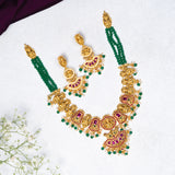 Deep Nakas Lakshmi With Ruby and green dangles Short Necklace in 24kt Gold polish