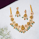 Deep Nakas Ashta Lakshmi studded With Green Polkis, CZ And Pearls Short Necklace in 24kt Gold Polish