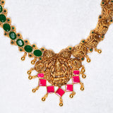 Deep Nakas Dhanya Lakshmi With Green Gem Stone Short Necklace 24kt Gold Polish
