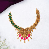 Deep Nakas Dhanya Lakshmi With Green Gem Stone Short Necklace 24kt Gold Polish