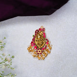 Peacock With Pink Kundan With Pearls Pendant in 24kt Gold polish
