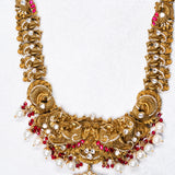 Deep Nakas Peacocok With Red Polkis in CZ Studed And Mossianite Long Necklace 24kt Gold Polish