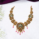 Deep Nakas Meenakari With Moissanite in Short Necklace Gold Polish