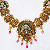 Deep Nakas Meenakari With Moissanite in Short Necklace Gold Polish