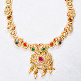 Navarathan Stones With Cz Studded Short Necklace 18kt Gold Polish