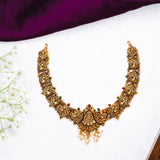 Deep Nakas Peacock With Pearls  Short Necklace 24kt Gold Polish