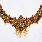 Deep Nakas Peacock With Pearls  Short Necklace 24kt Gold Polish