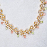 Flowers in Pink And Green Avikam Short Necklace With Earrings 18kt Gold polish