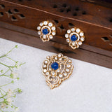 Blue Sapphire Stone in mossinatie Pendant With Earrings 18kt Gold Polish