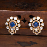 Blue Sapphire Stone in mossinatie Pendant With Earrings 18kt Gold Polish